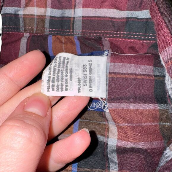 Wrangler‎ Pearl Snap Button Down Men's Long Sleeve Plaid Maroon Size 15.5 -33 - Picture 11 of 11